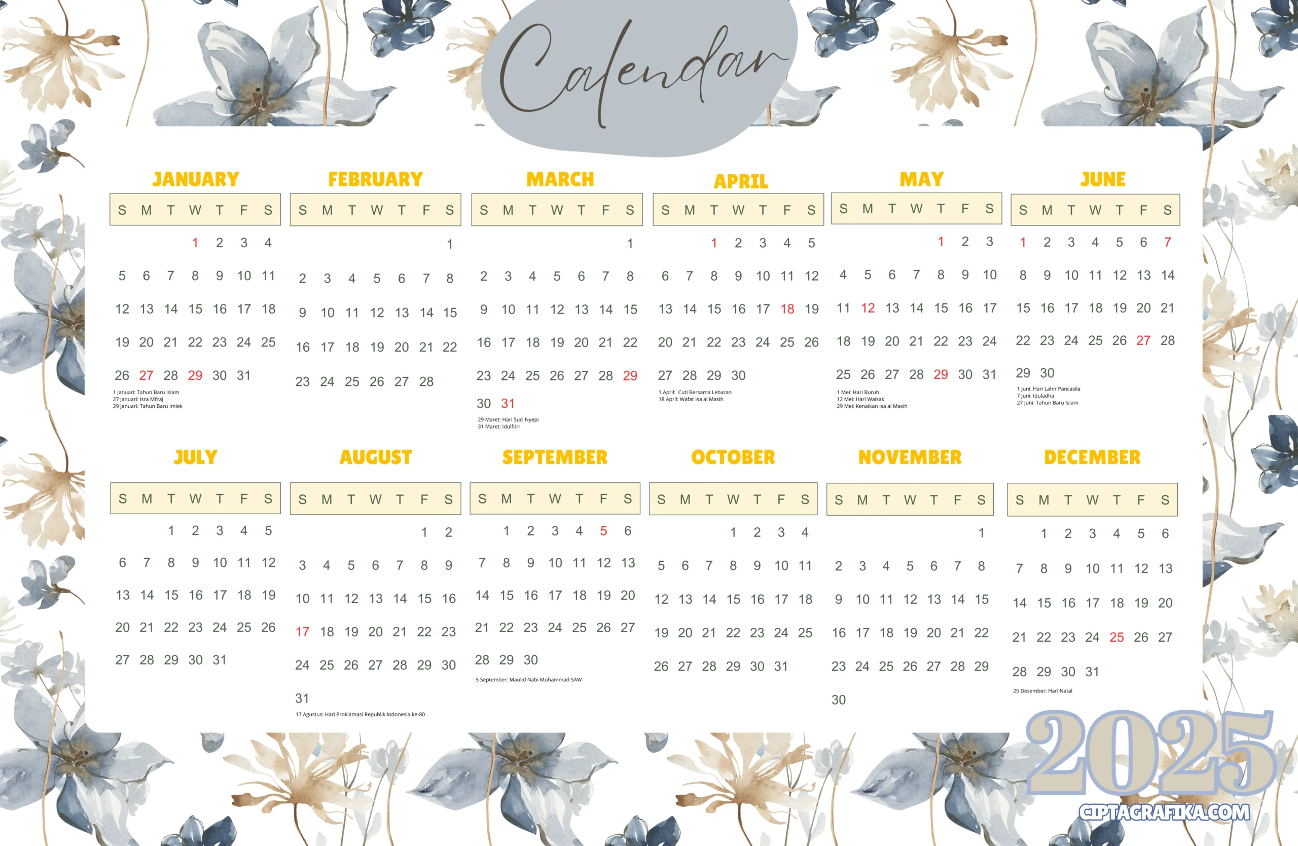 Kalender 2025 Lengkap dengan Tanggal Merah, Hari Libur, dan Cuti