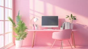 ruang kerja tema pink