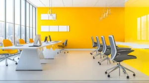 warna cat kantor, inspirasi dinding kantor, kantor berwarna kuning